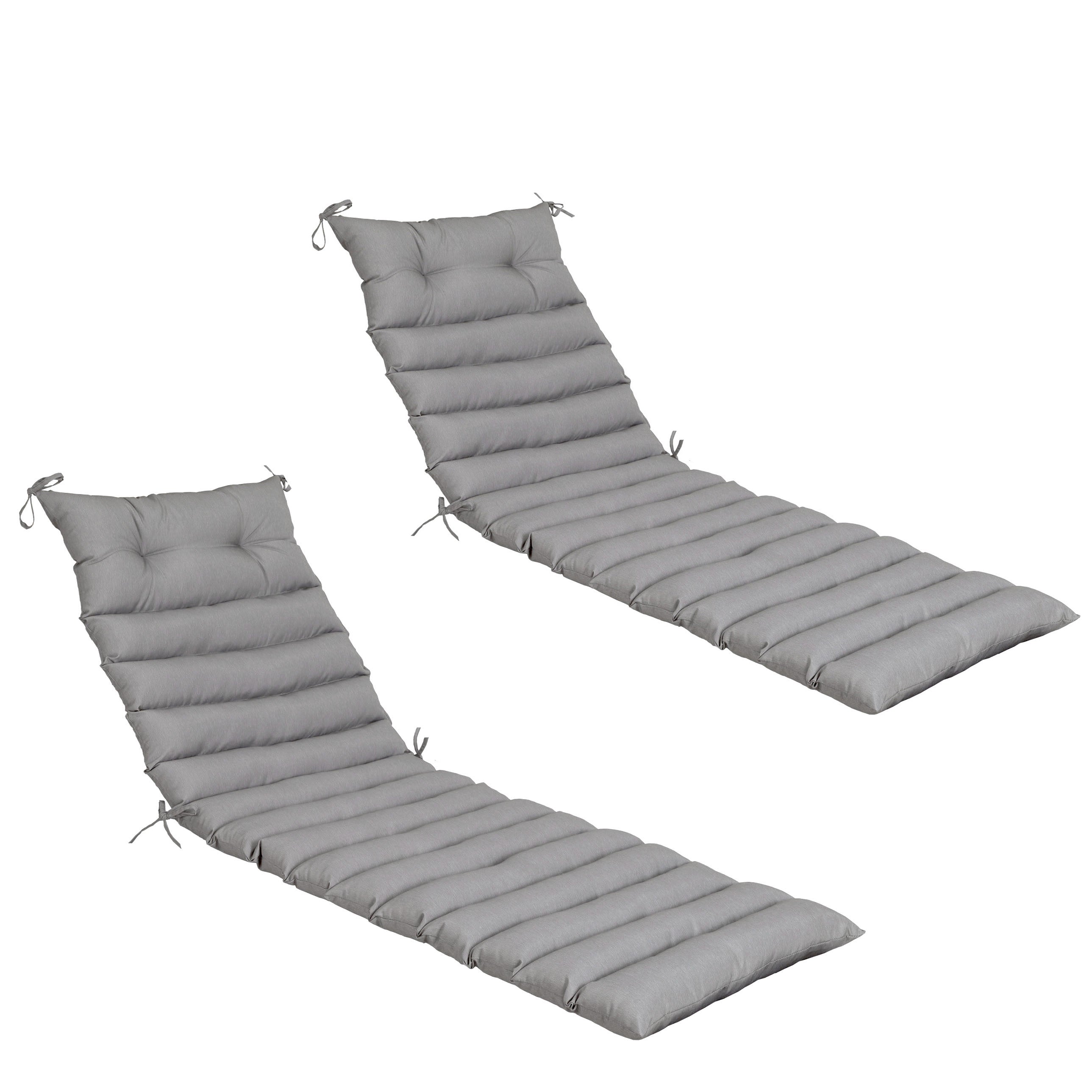 2-Piece Outdoor Chaise Lounge Cushion Set, Replacement Cushions for Patio Furniture, Gray