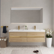 72' Wall-Mounted Bathroom Vanity with Sink, Floating Bathroom Storage Cabinet with Stone Resin Countertop and Soft Close Drawers, Natural Oak 24V15-72NO
