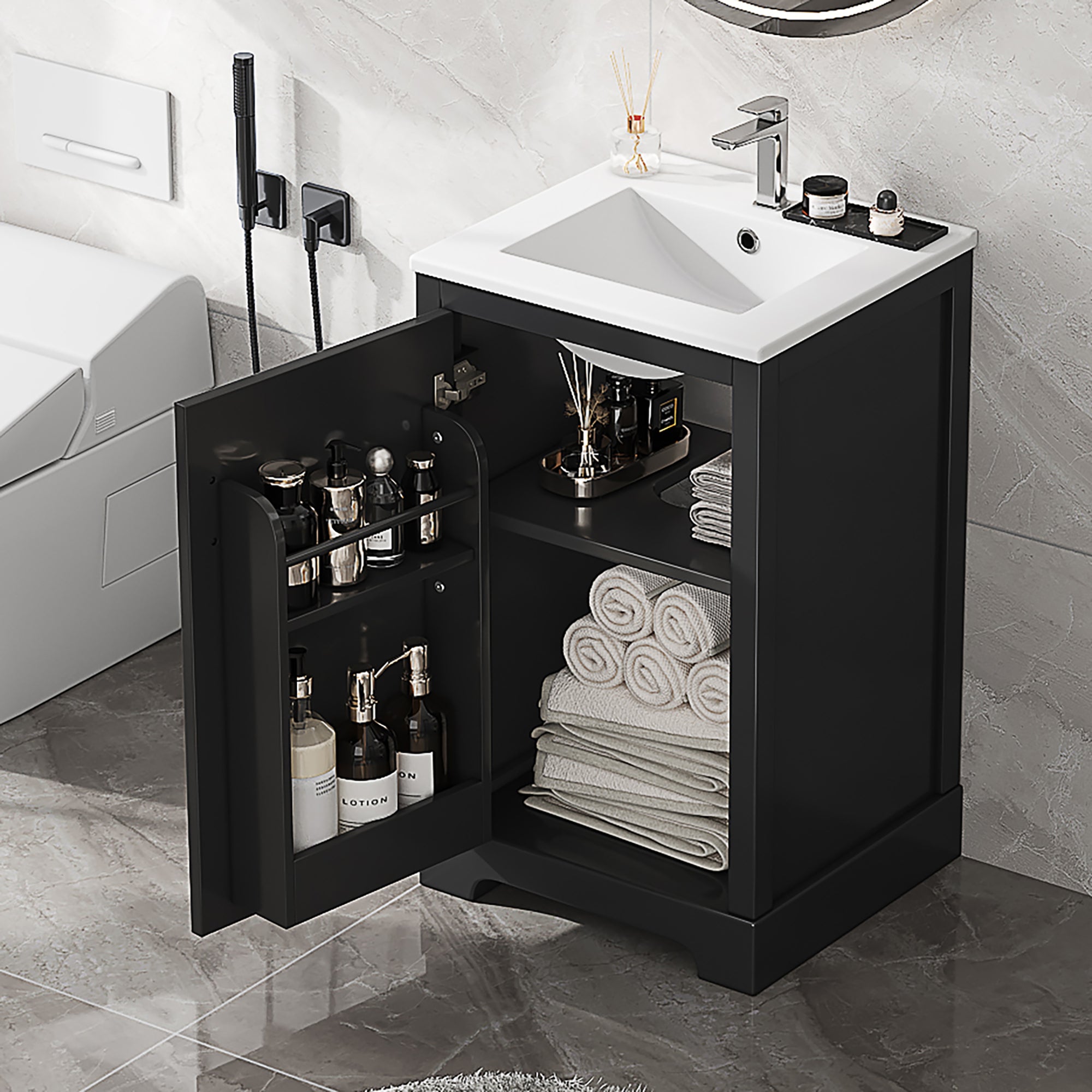 20' Bathroom Vanity with Sink, Bathroom Cabinet with Soft Closing Door, Storage Rack and Adjustable Shelve, Black(Old SKU:N725P194160B)