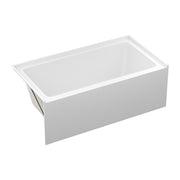 60' Acrylic Alcove Soaking Bathtub with Skirt - Glossy White, Back-to-Wall Design, Chrome Hand-Twist Drain