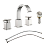 Matte Black 2 Handle Widespread Bathroom Faucet with Pop Up Drain and 2 Water Supply Lines, Stainless Steel & Brass