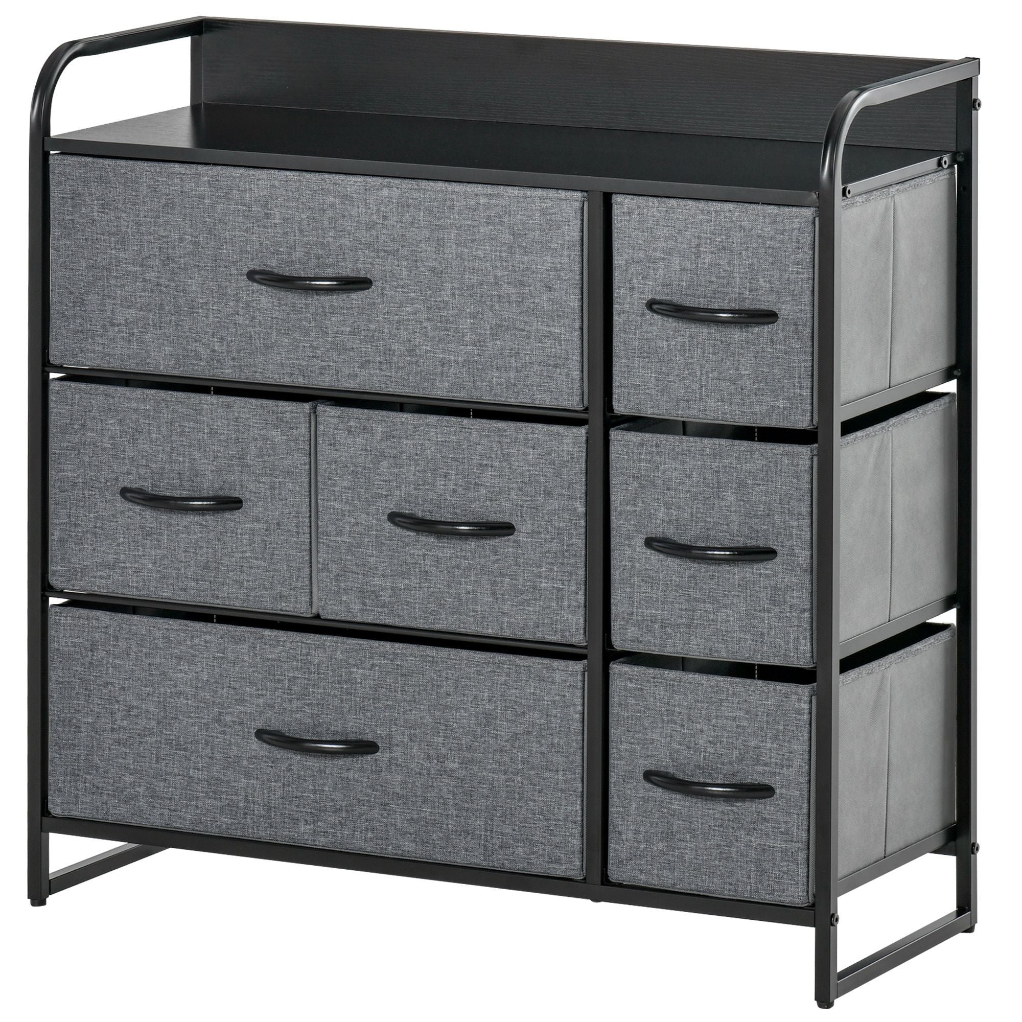 HOMCOM 7-Drawer Dresser, Fabric Chest of Drawers, 3-Tier Storage Organizer for Bedroom Entryway, Tower Unit with Steel Frame Wooden Top, Dark Gray
