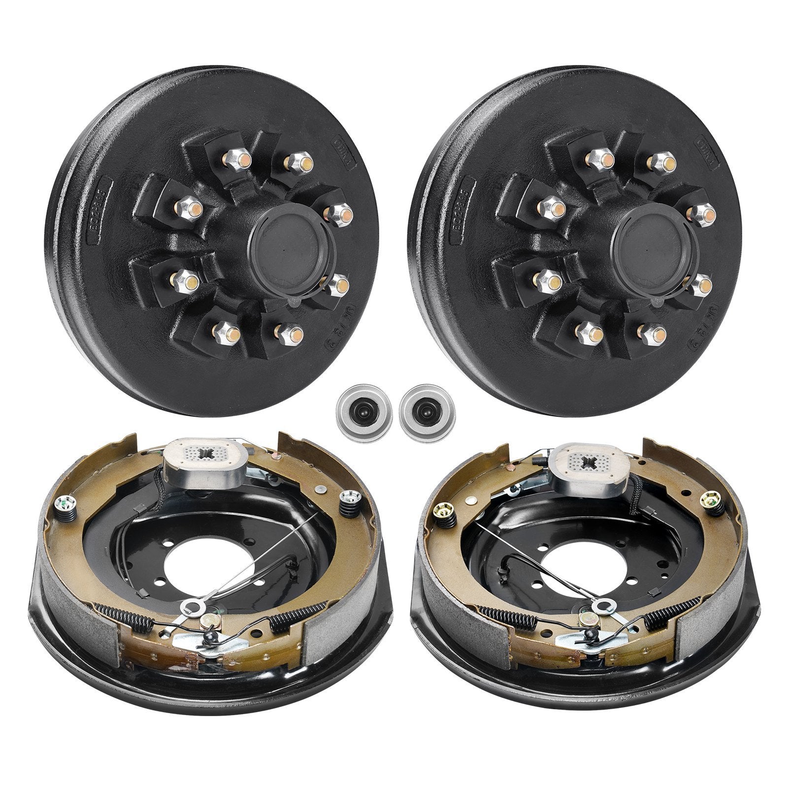 Trailer Hub Drum Kits 8 on 6.5' B.C. with 12' x 2' Electric Brakes, Self-Adjusting Trailer Brake Assembly for 7000 lbs Axle, 5-Hole Mounting, Backing Plates for Brake System Part Replacement