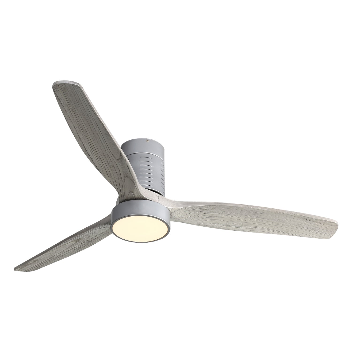 52 Inch 18W LED Ceiling Fan With Dimmable 6 Speed Remote Silver 3 Solid Wood Blade Reversible DC Motor For Living Room