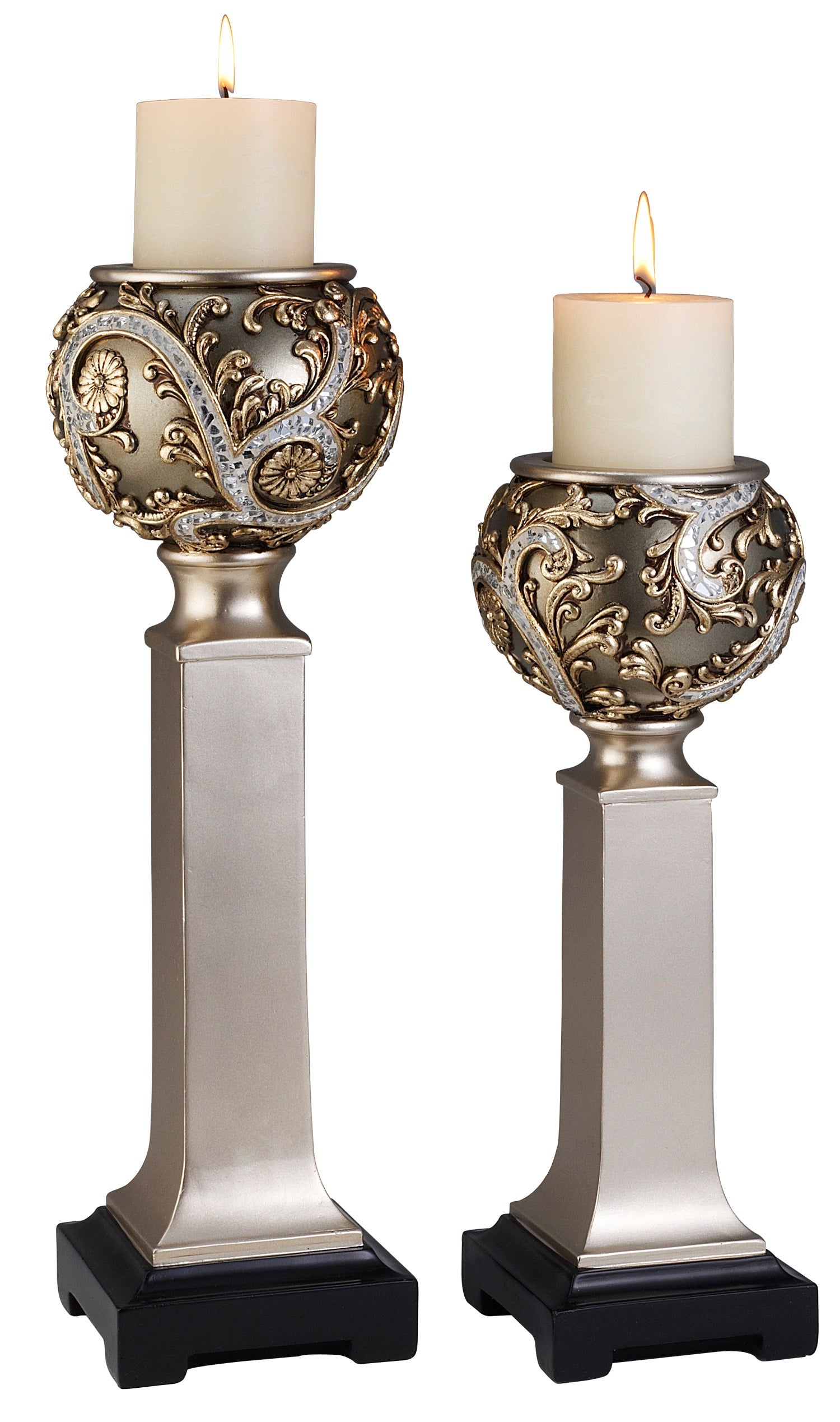 15' and 19' Polyresin 'Vine' Candleholder, Silver finish (Set of 2)