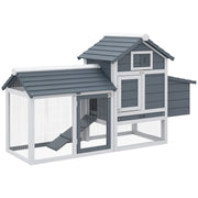 PawHut 59' Small Wooden Chicken Coop Hen House Poultry Cage for Outdoor Backyard with 2 Doors, Nesting Box and Removable Tray, White