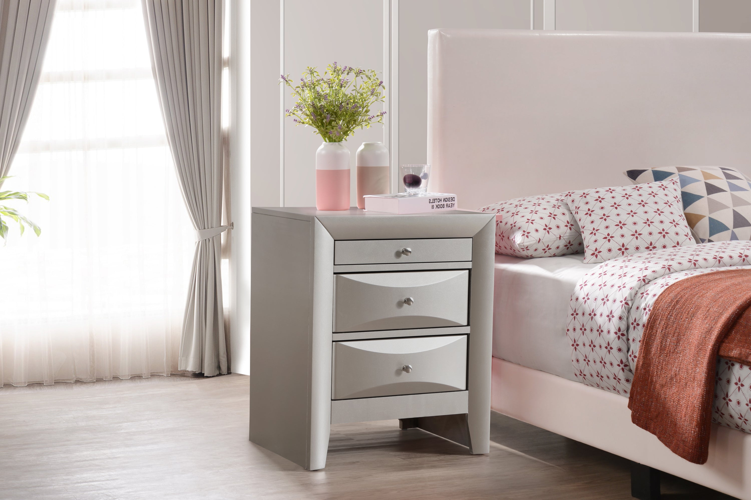 Elegant Silver Champagne Nightstand
