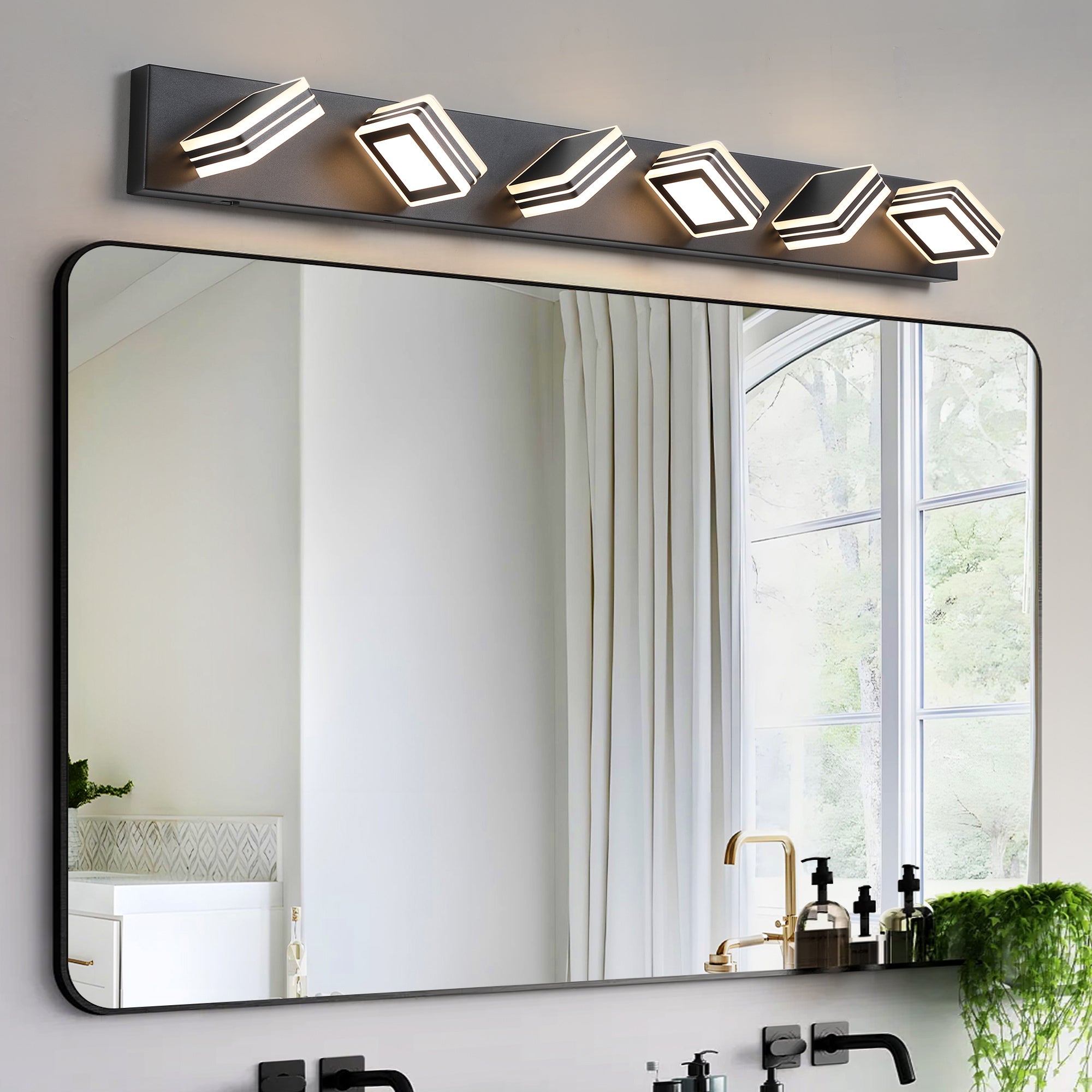 40' Modern 6-Light LED Vanity Light - Sleek Bathroom Wall Fixture, Iron & Acrylic, Dimmable & Energy-Efficient, Ideal for Mirror Lighting