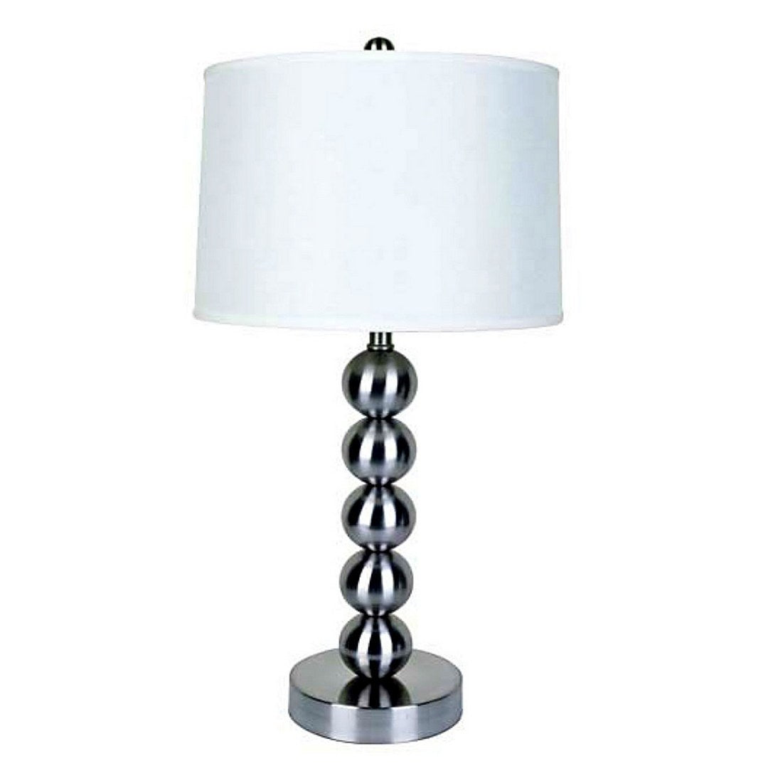 28' Tall Metal Table Lamp with Satin Nickel finish, White Linen Shade