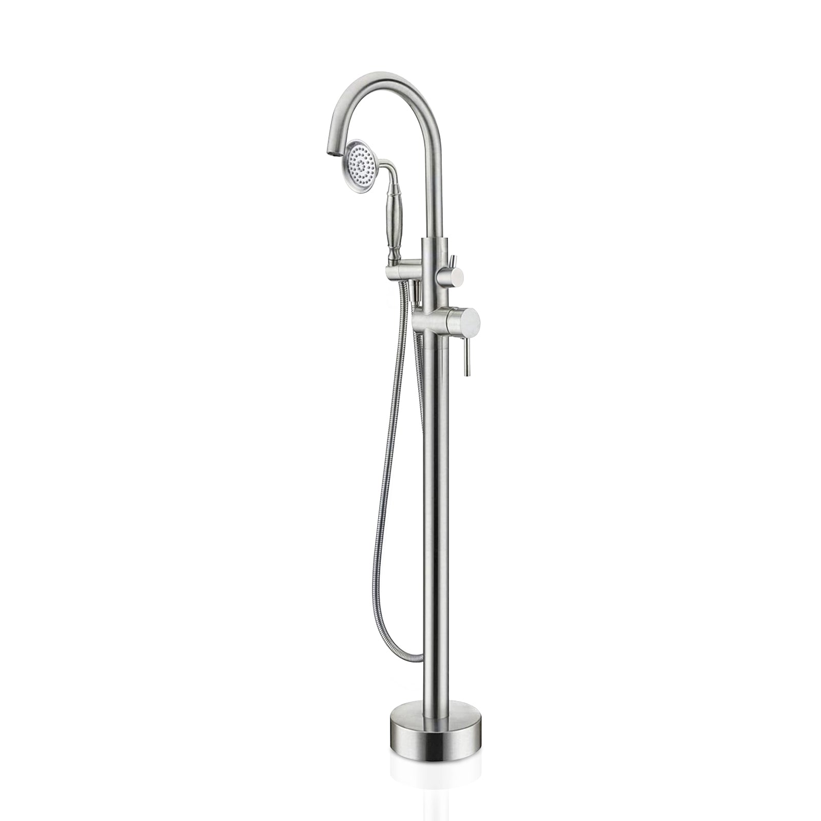 Freestanding Tub Filler Bathtub Faucet Brushed Nickel with Hand Held Shower Floor-Mount