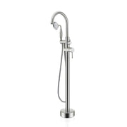 Freestanding Tub Filler Bathtub Faucet Brushed Nickel with Hand Held Shower Floor-Mount
