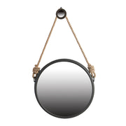 19.5' in Handsome Cleveland Mirror with Rope Strap Contemporary Design Circle Mirror with Round Metal Frame for Wall Decor Bathroom, Entryway