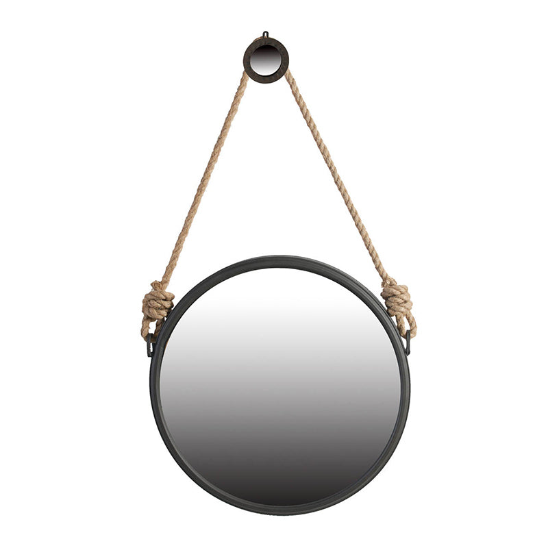 19.5' in Handsome Cleveland Mirror with Rope Strap Contemporary Design Circle Mirror with Round Metal Frame for Wall Decor Bathroom, Entryway