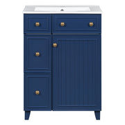 Transitional Bathroom Vanity Cabinet with Ceramic Sink, Blue, Solid Wood & MDF, 24-Inch