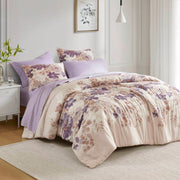 Floral Comforter Set with Bed Sheets Taupe Cal King