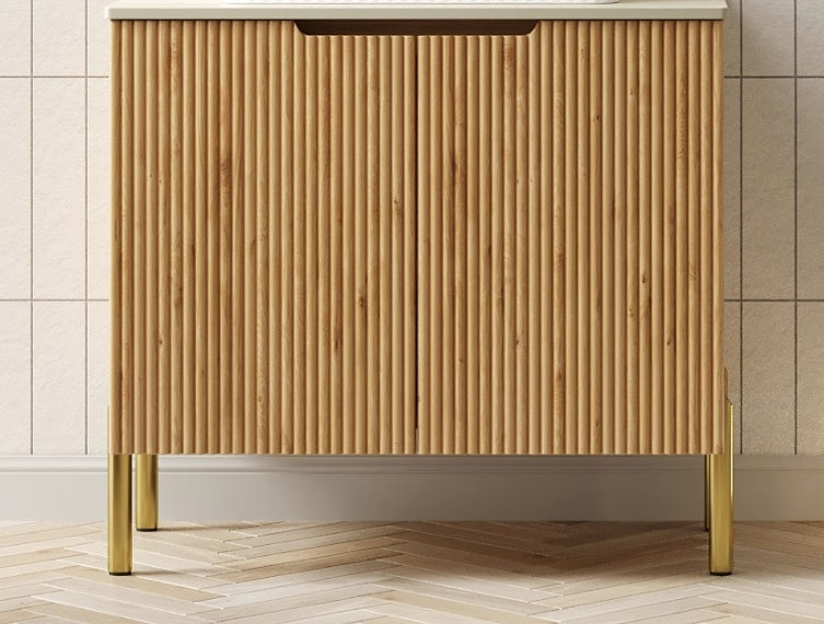 TURIO 30' Freestanding Cabinet without Basin, with Carrara White Counter Top and 2 Doors, Woodgrain