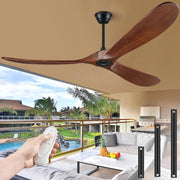 60 Inch  Solid Wood  Ceiling Fan without Light With Wall Switch and Remote Control,6 Speed,3 Blades Walnut Outdoor Ceiling Fans for Patio,Indoor,Living Room,Bedroom,Porch,Farmhouse