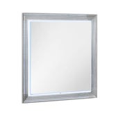 Contemporary MOON White Marble Mirror with LED Lighting in Solid Wood and MDF