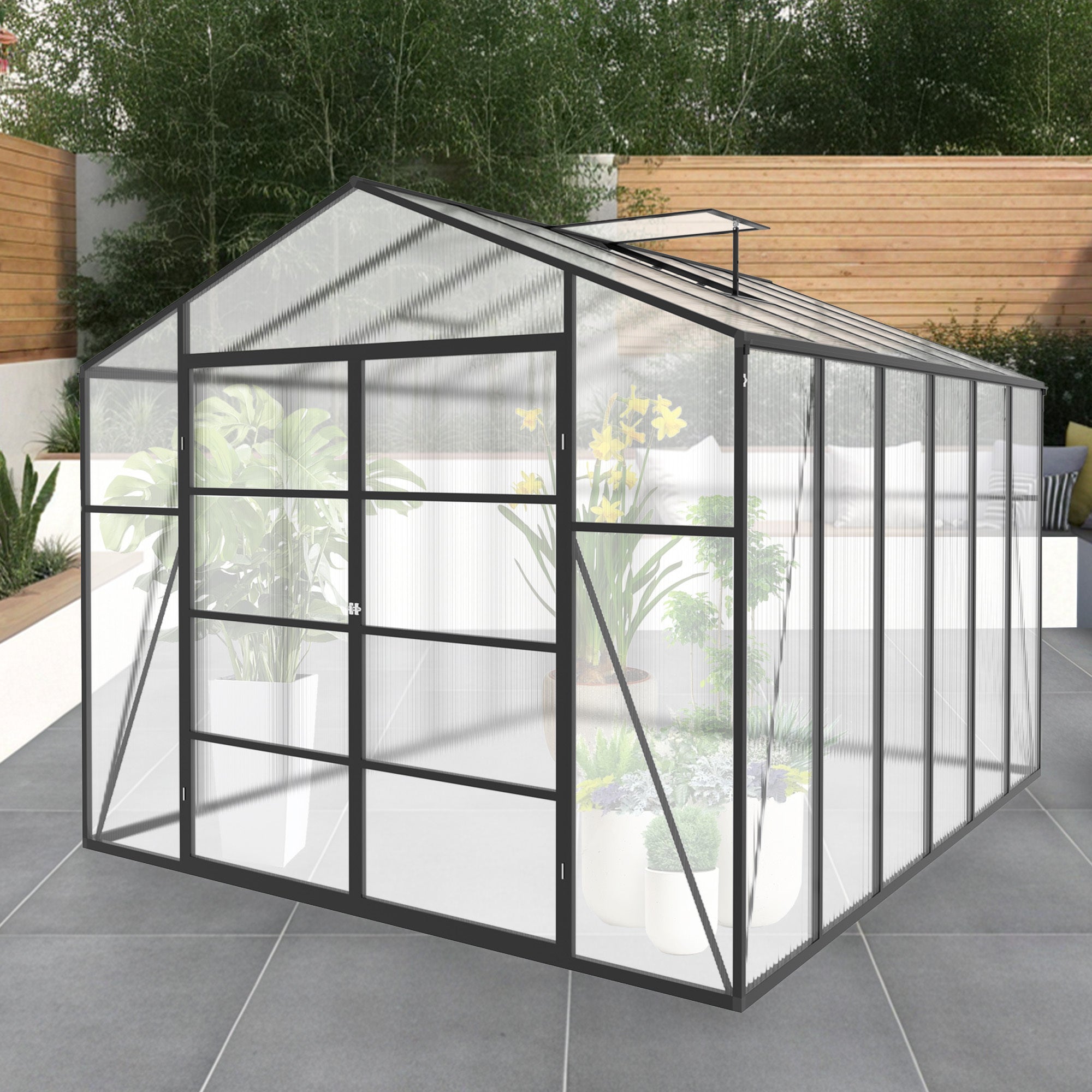 Newly marketed Gain height windproofaluminum greenhouse 10x12 FT Polycarbonate Greenhouse Raised Base and Anchor Aluminum Heavy Duty Walk-in Greenhouses for Outdoor Backyard in All Season