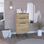 Light Dresser 35'H, 17'W, Superior Top,Three Drawers, Hairpin Legs, Light Oak