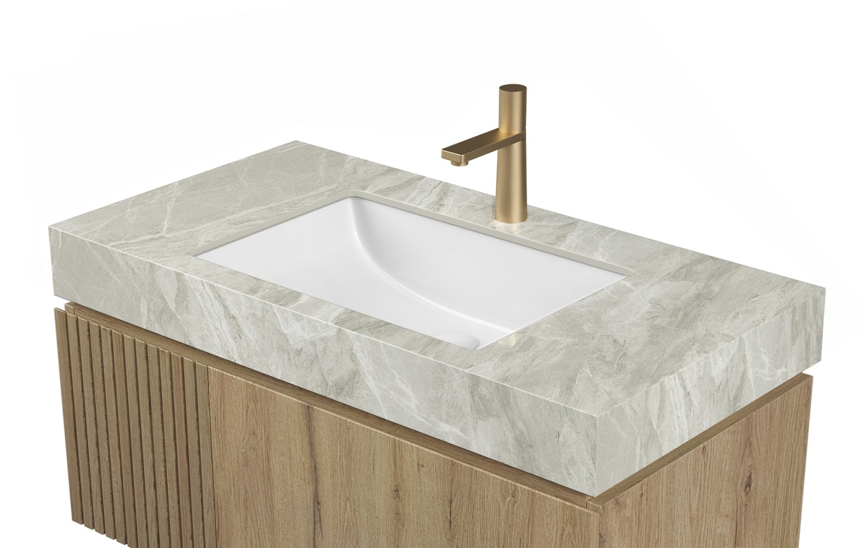 36' MURI Light Gray Sintered Stone Countertop & Ceramic Basin, NO Cabinet, NO Faucet and Sink Cover