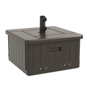 Outsunny 3-in-1 Outdoor Umbrella Base, Coffee End Table, Flower Box Planter with Drain Hole, 175 lbs. Capacity Fillable Patio Umbrella Stand Table with Wheels and Handles, Brown