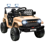 Qaba 12V Ride On Truck, Battery Powered Kids Electric Car UTV with 4 Suspension Wheels, Remote Control, 3 Speeds, LED Headlights, Horn, USB Music, Khaki