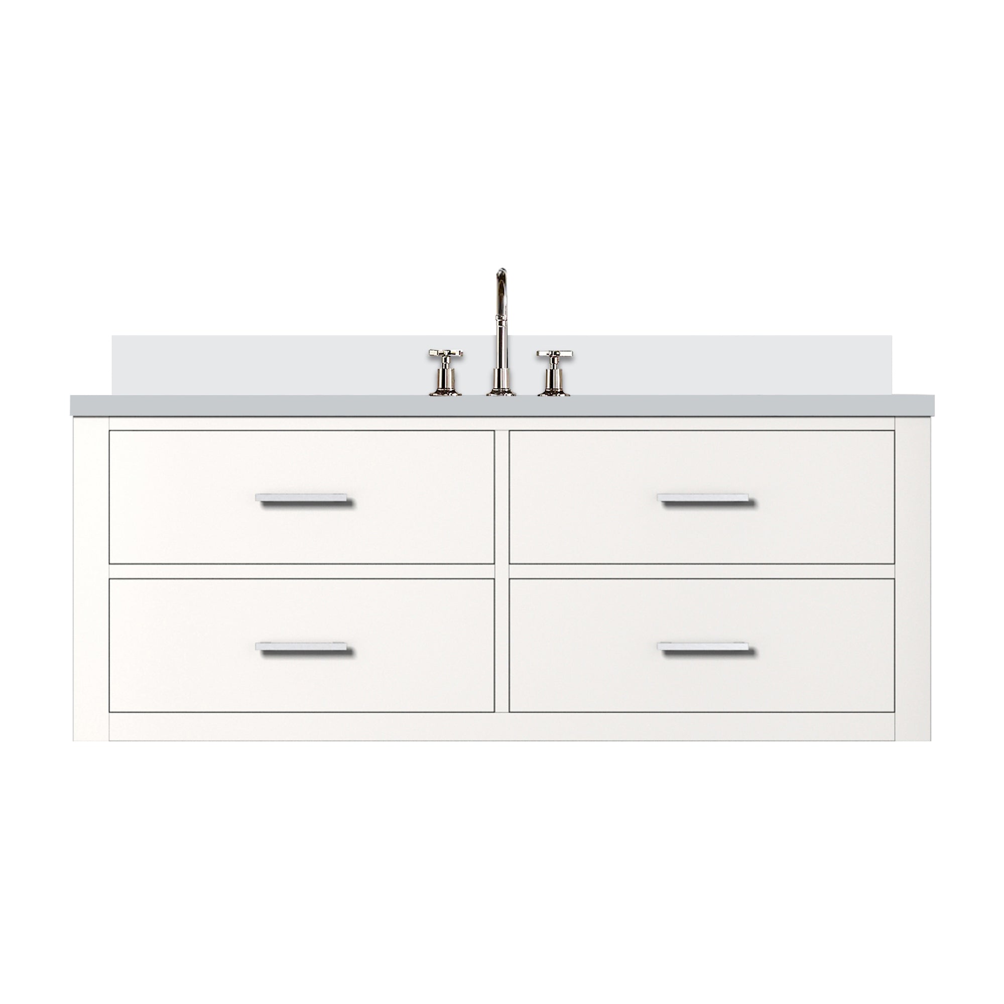 White Single Bath Vanity 48 in. W x 22 in. D, White Quartz Top, and Faucet Set