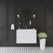 36' Floating Bathroom Vanity with Sink, Modern Wall-Mounted Bathroom Storage Vanity Cabinet with Solid Surface Top Basin and Soft Close Drawers, Glossy White 24V11-36GW