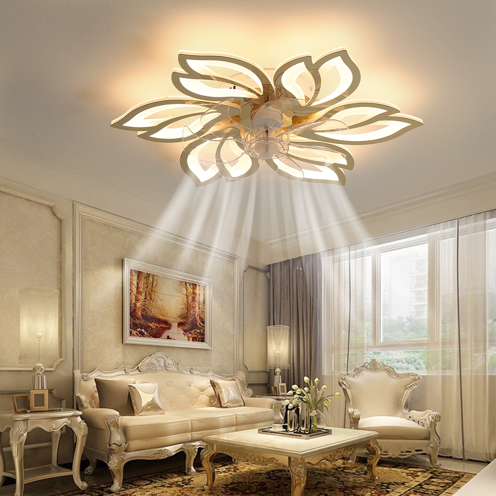 25.5In Ceiling Fan Titanium Gold with Light, Remote Control 3-Colour Temperature, 6-Speed Fanlight