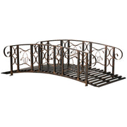 Outsunny 6' Metal Arch Backyard Garden Bridge with 660 lbs. Weight Capacity, Safety Siderails, Vine Motifs, Easy Assembly for Backyard Creek, Stream, Pond, Brown