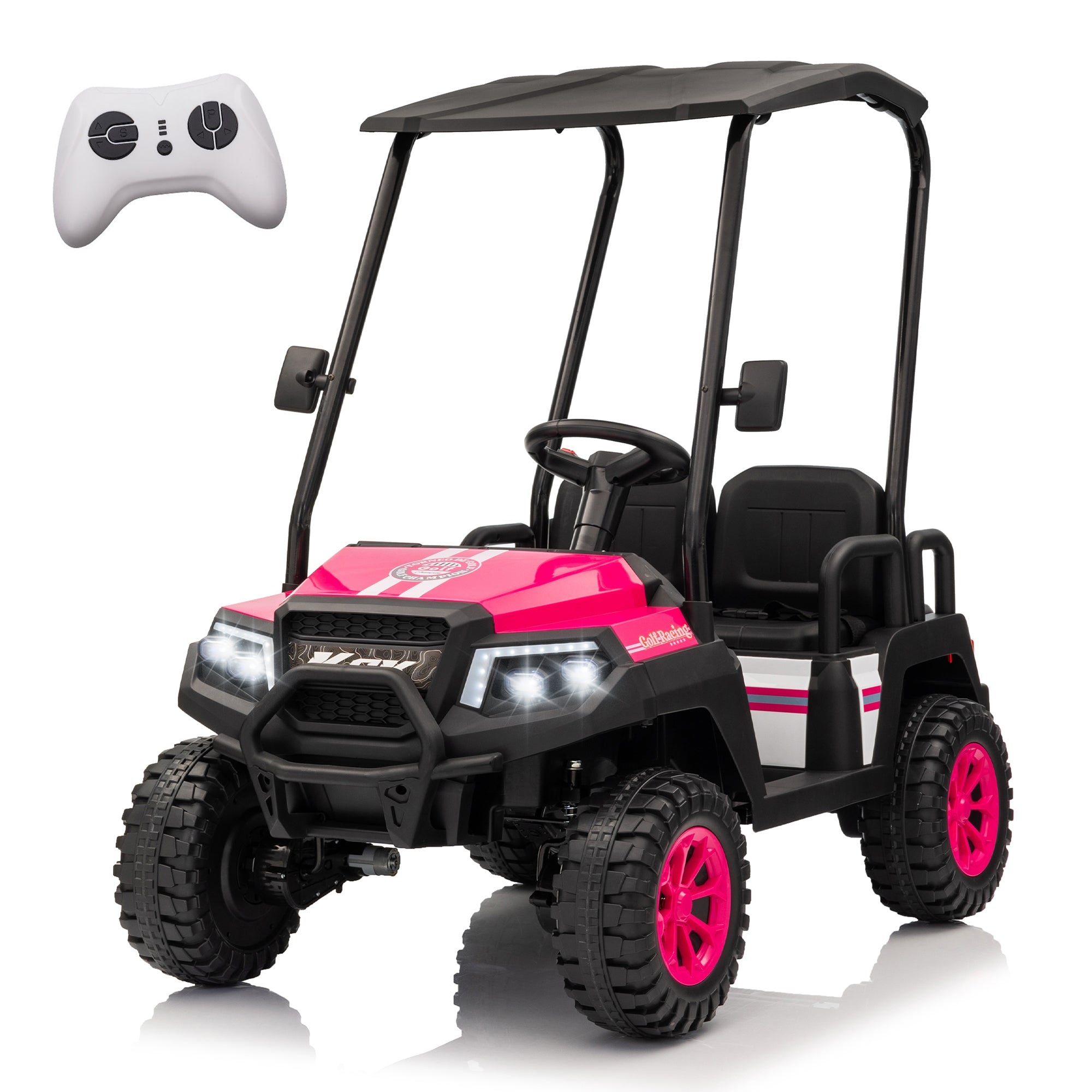 24V XL Kids Electric Ride-on Truck w/RC - Spacious 20in Wide Seat, Removable Sunshade, Dual-Motor Drive, 4-Wheel Spring Suspension, Bluetooth Audio & Comfortable Four Seats,Recommended age: 3-8