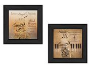 'Music Collection' 2-Piece Vignette By Robin-Lee Vieira, Printed Wall Art, Ready To Hang Framed Poster, Black Frame