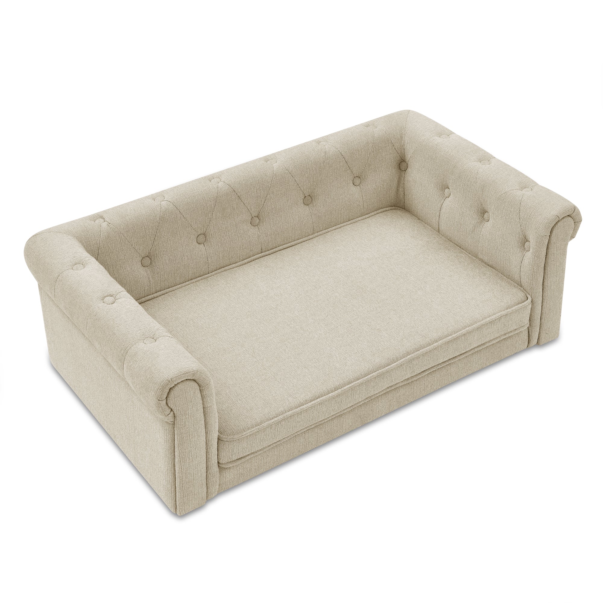Modern Elegant Rectangle Pet Bed, Durable Elevated Dog Sofa, Beige Foam 40'*23'*14'