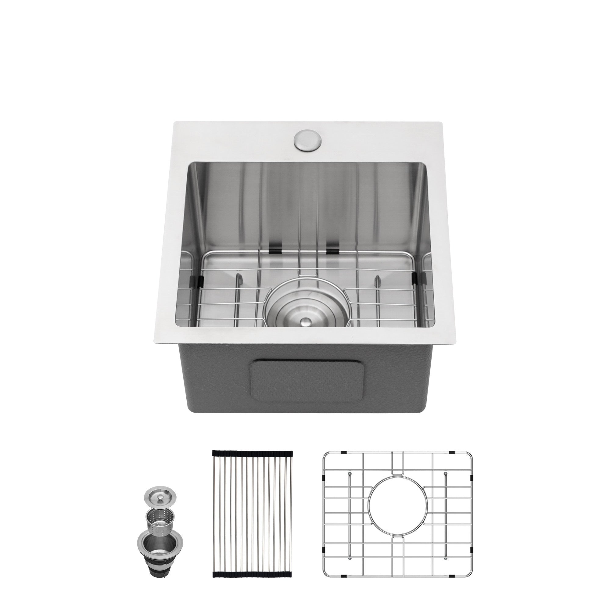Stainless Steel Drop-In Kitchen Sink 15 Inch Topmount 16 Gauge Brushed Nickel