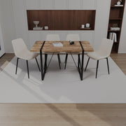 55' MDF dark wood dining table and modern dining chair 4-piece set, medieval wooden kitchen dining table set, rectangular metal base, dining table and suede chair