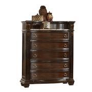 Traditional Style 5-Drawer Chest With Metal Handle Pulls Made with Wood in Dark Walnut