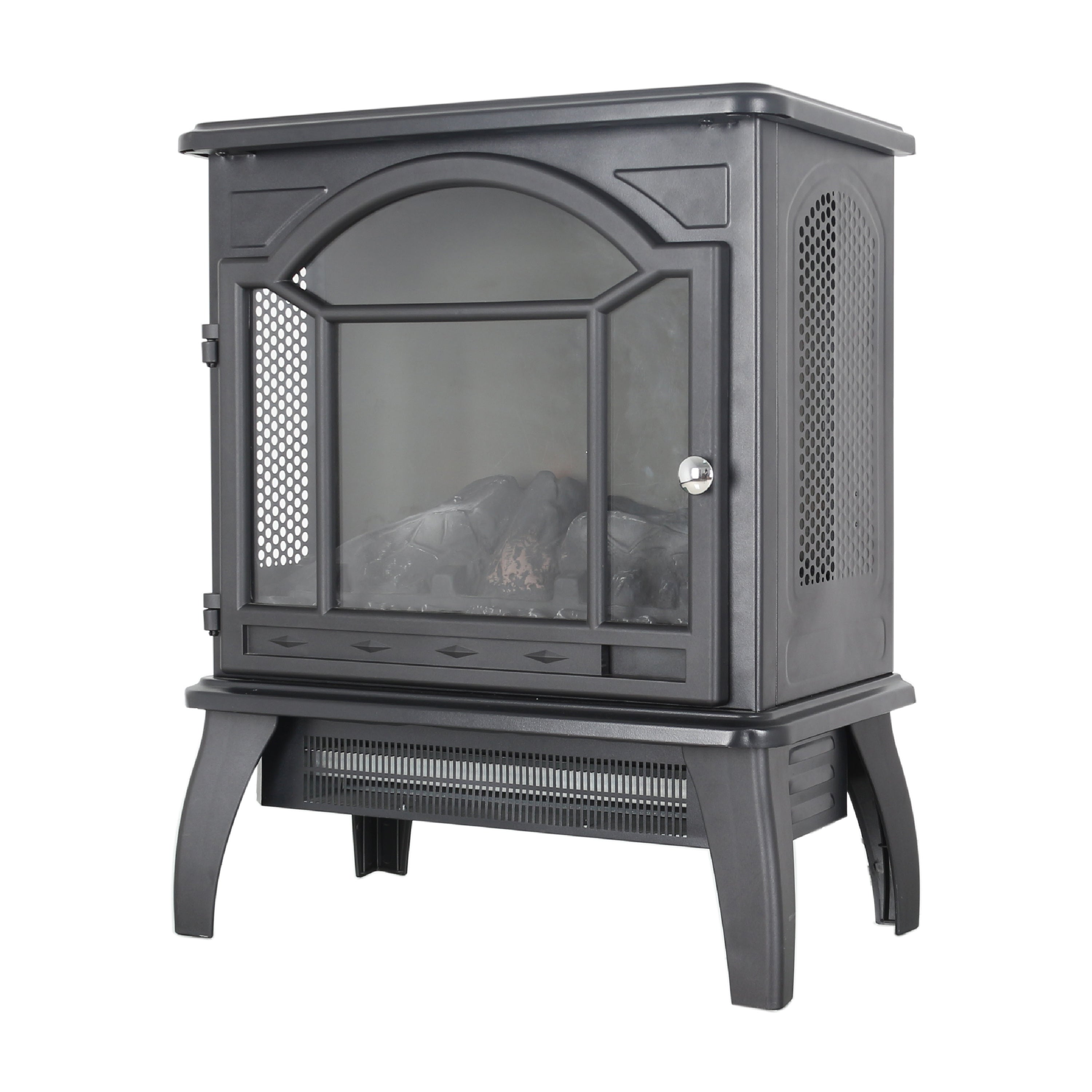 Classical Free-Standing 3D Flame Electric Infrared Quartz Fireplace Stove with Remote Control in Antique Black