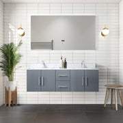 Dark Grey Double Bath Vanity 60 in. W x 22 in. D, Carrara Marble Top, and Faucet Set