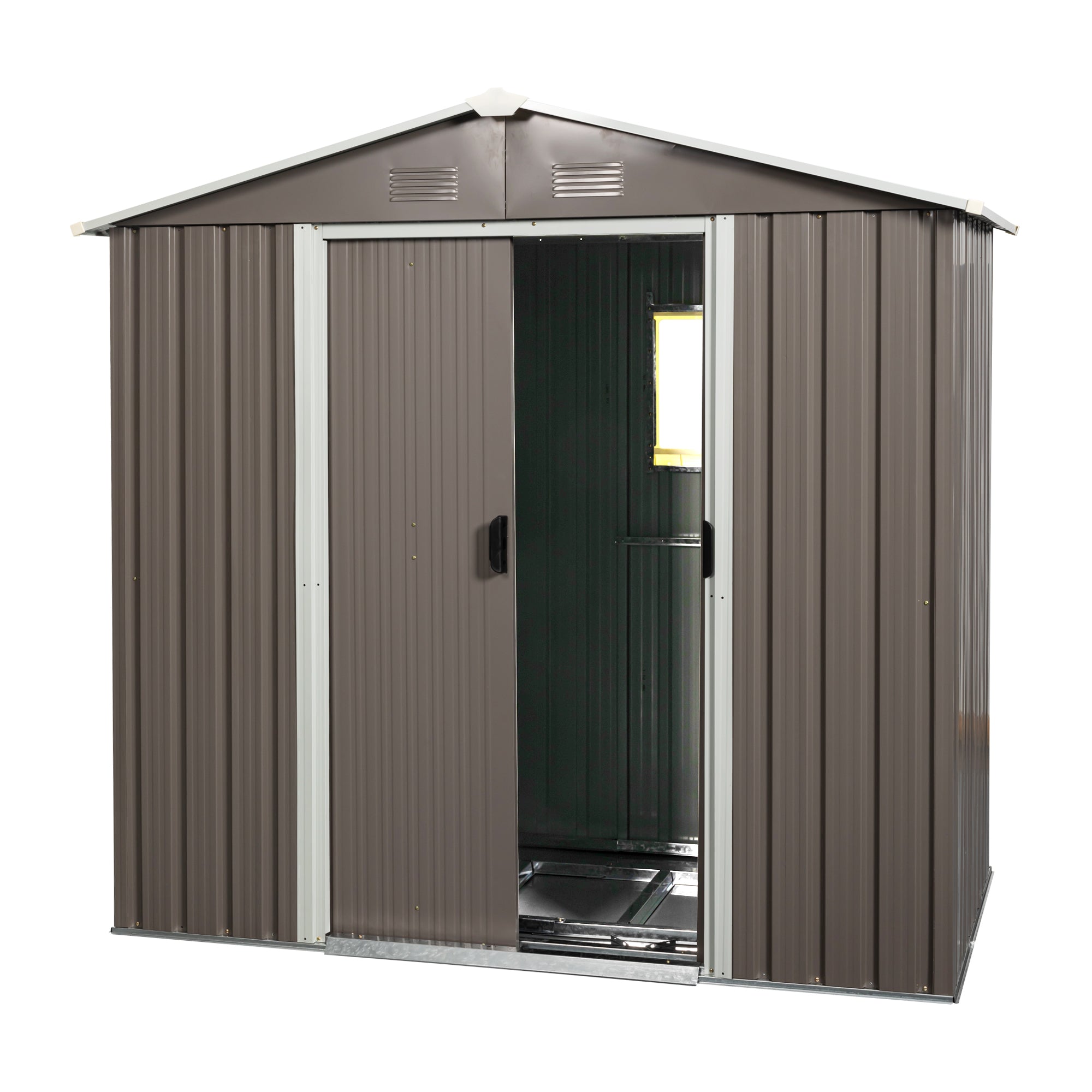 Outdoor Metal Storage Shed with Window and Metal Foundation, Gray, 8ft x 4ft, Iron Construction