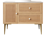 MUNIN 36' Freestanding Bathroom Cabinet with Carrara White Sintered Stone Counter Top, Two Drawers and One Door, NO Basin, Light Oak Woodgrain Color