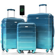 Luggage Set of 3, 20-inch with USB Port, Airline Certified Carry-on Luggage  , ABS+PC Hard Shell Luggage with Spinner Wheels,blue
