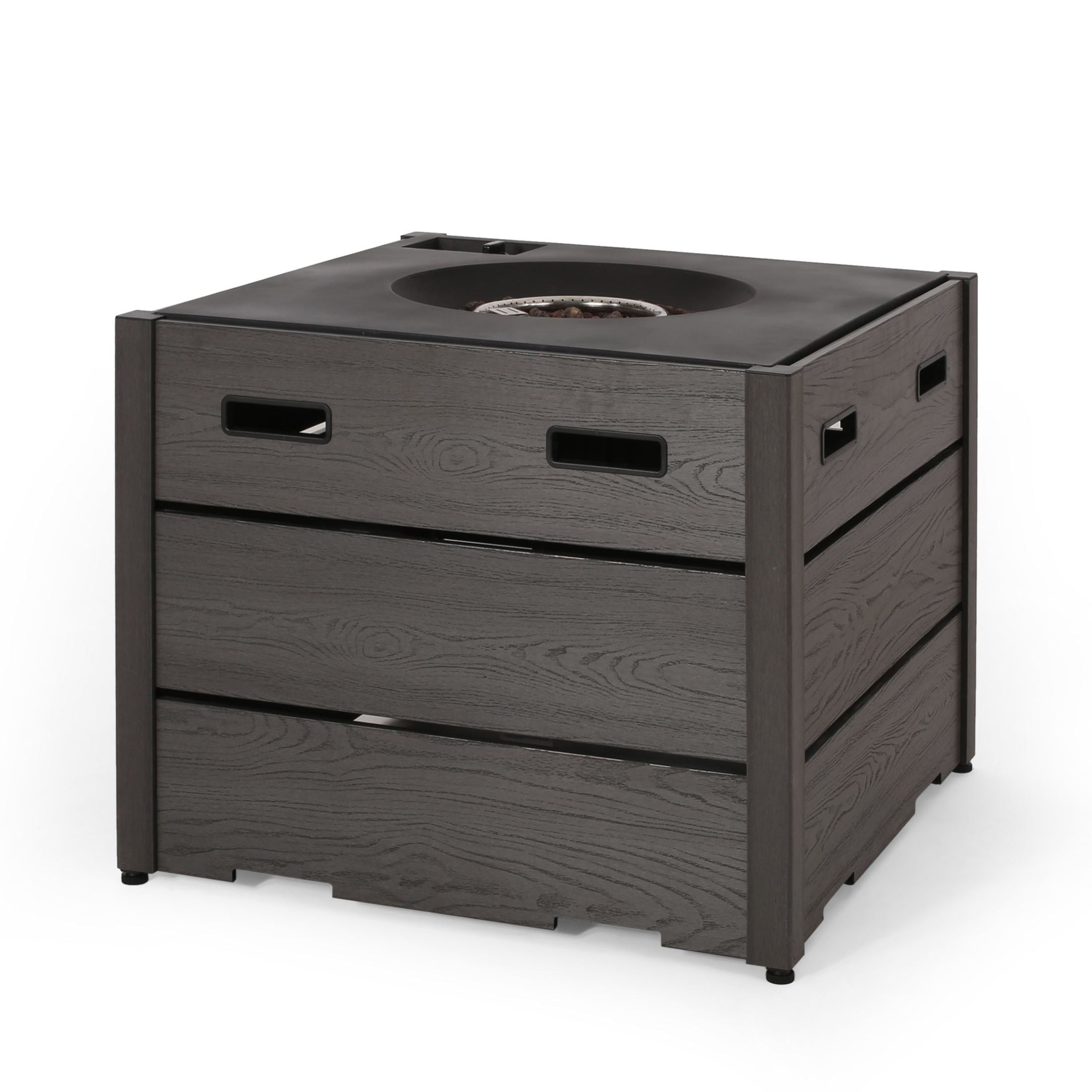 Rustic Style Outdoor 31' WPC Base Square Propane Fire Pit, 40,000 BTU, Grey