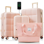 Luggage Sets 4 Piece, 20-inch with USB Port, Expandable ABS Durable Suitcase with Travel Bag,  Cup Holder, ABS Hard Shell Luggage with Spinner Wheels, pink