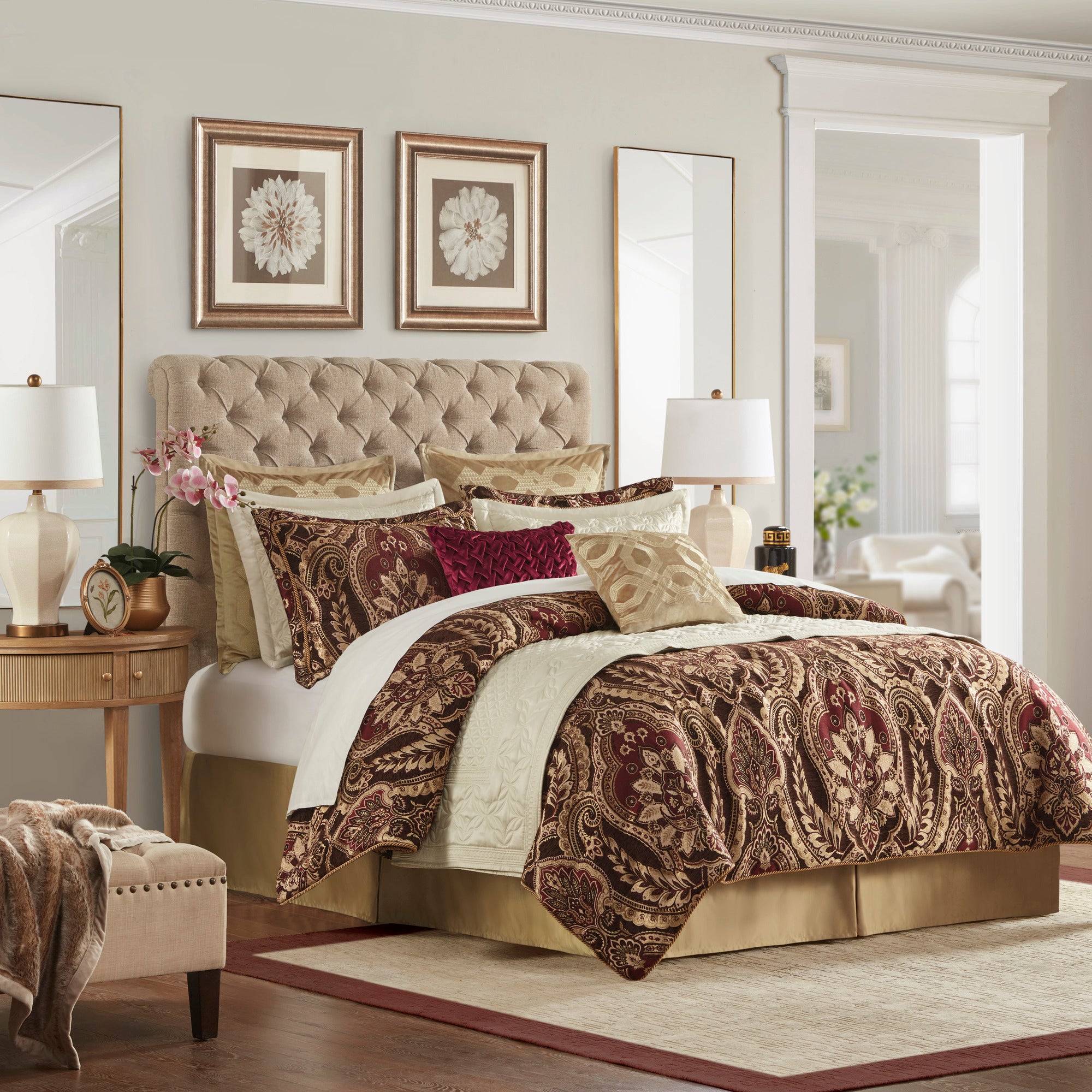 4 Piece Comforter Set Burgundy Cal King