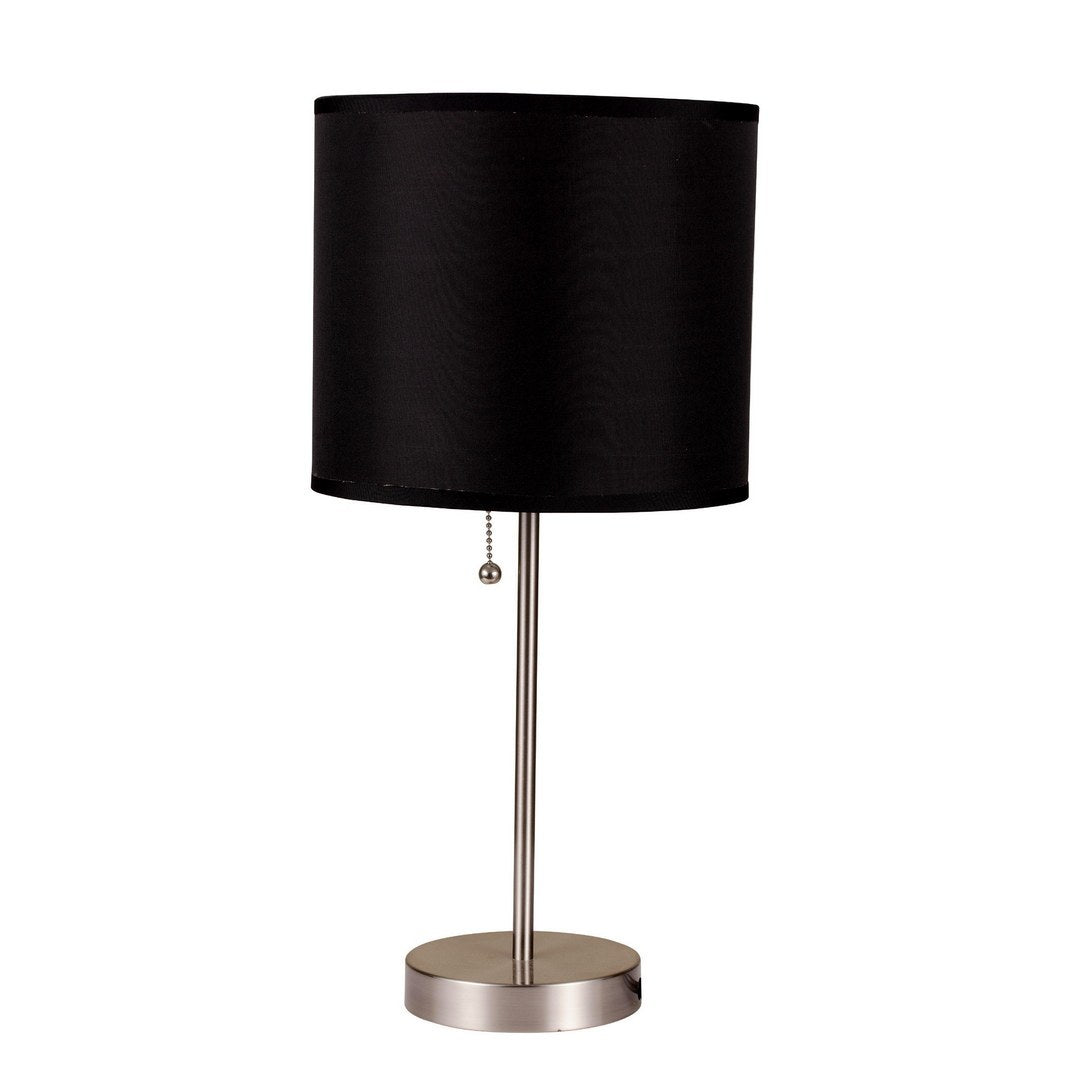 19' Tall Metal Table Lamp with Silver finish, Black Shade