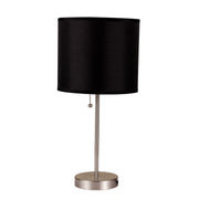 19' Tall Metal Table Lamp with Silver finish, Black Shade