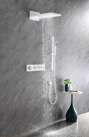 Wall mounted waterfall shower system with hand shower, sliding bar
