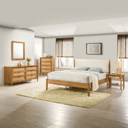 Vichy 5-Piece Rubberwood Bedroom Set with Corduroy Upholstered Queen Bed, Dresser, Mirror, Nightstand, and Chest