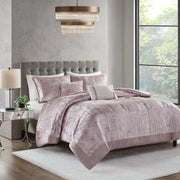 5 Piece Crinkle Velvet Comforter Set Blush Full/Queen